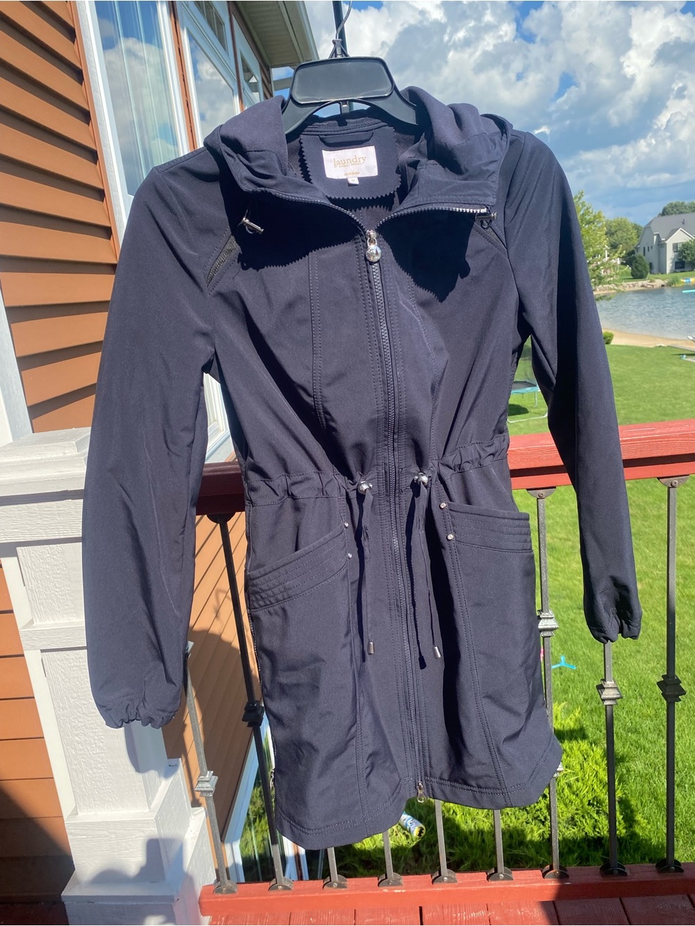 Laundry by Shelli Segal Women’s M Navy Blue Hooded Softshell Anorak Coat Jacket